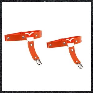 Orange Studded Heart Leather Thigh Garter Harness Pair Set